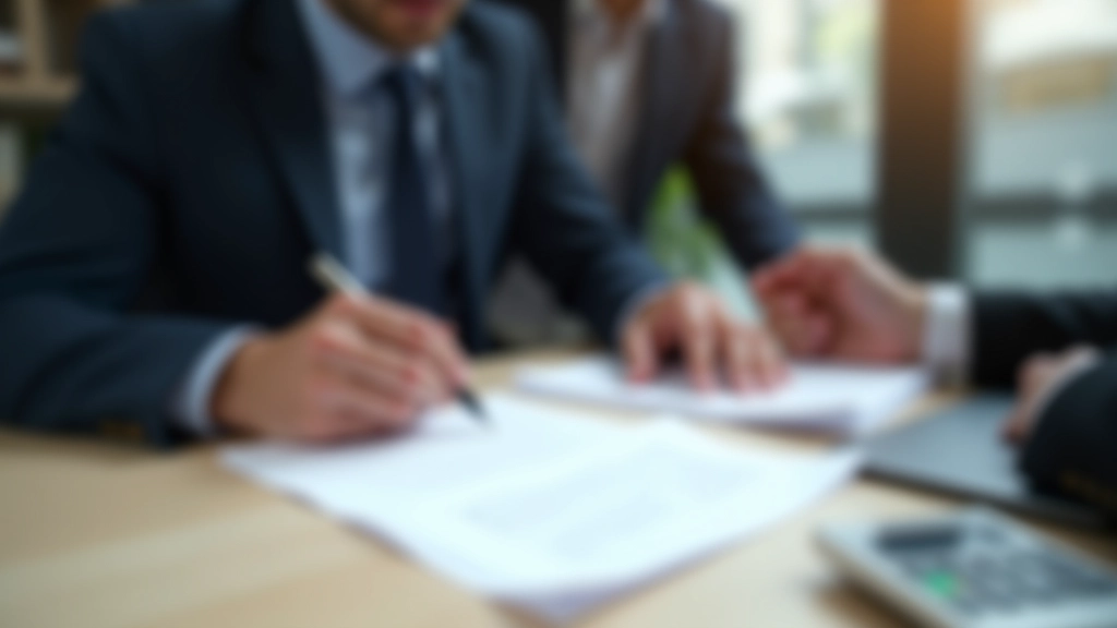 Bankovní poradce a klient podpisují hypoteční dokumenty v kancelářském prostředí