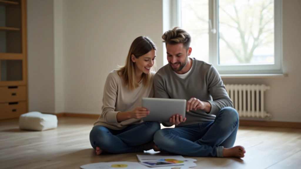 Rodina sedí v prázdném novém bytě a plánují své finance a hypotéku
