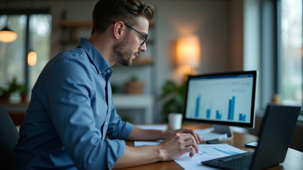 Finanční analytik pracující s grafy a tabulkami na počítači