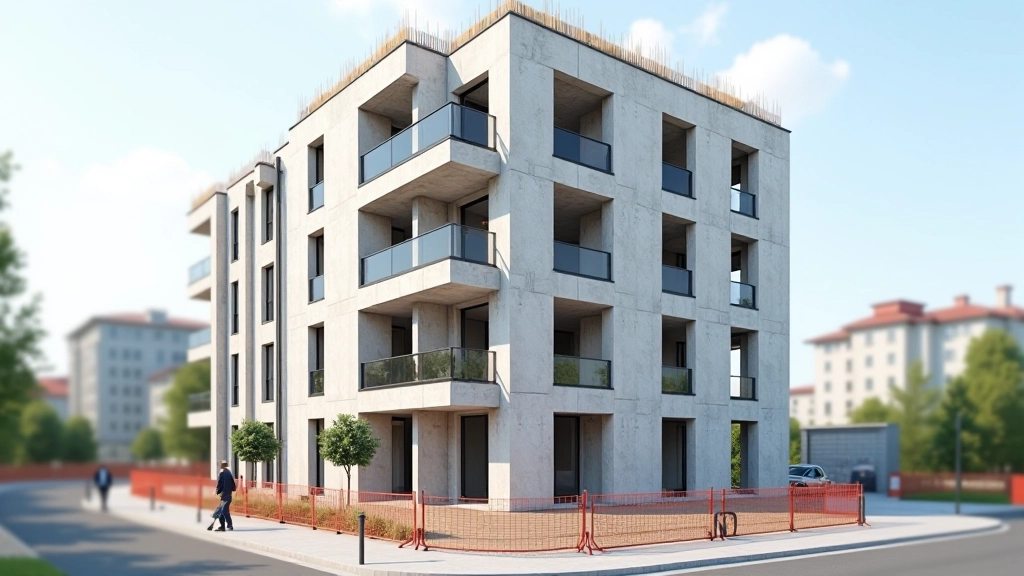 Nový bytový komplex během stavby s částečně hotovými fasádami